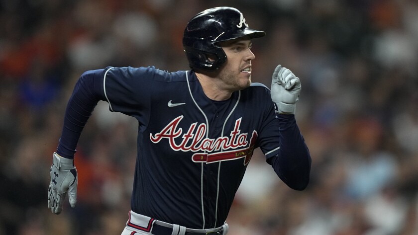 Atlanta Braves' Freddie Freeman runs to first.