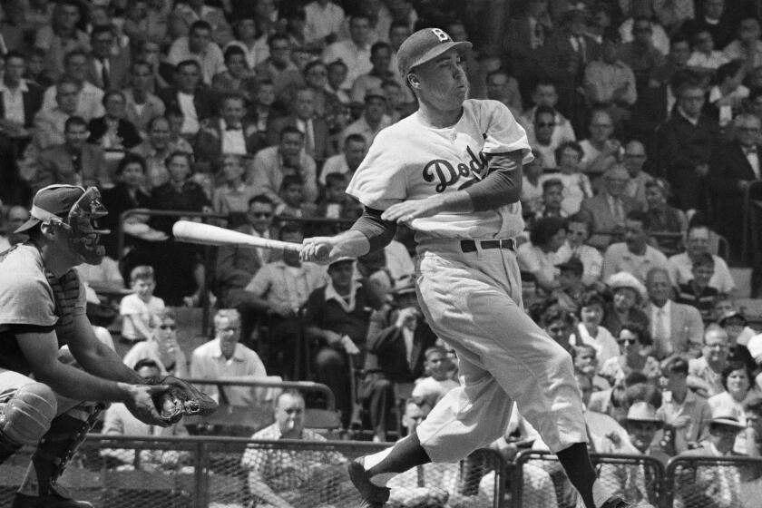 FILE - In this photo from about 1950, Brooklyn Dodgers' Duke Snider bats in a baseball game. Snider, 84, died early Sunday, Feb. 27, 2011, of what the family called natural causes at the Valle Vista Convalescent Hospital in Escondido, Calif. Snider was part of the charmed "Boys of Summer" with the Dodgers in the late 1940s and 1950s. He helped lead Brooklyn to its only World Series championship in 1955. (AP Photo)