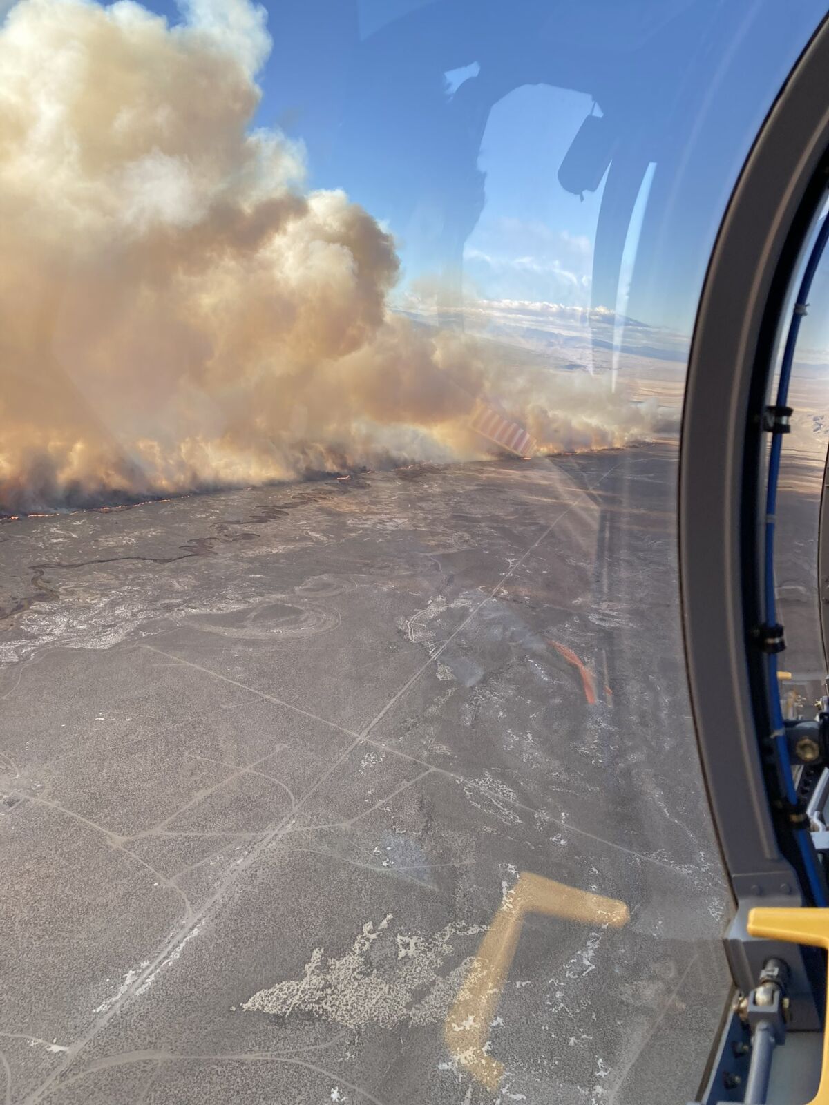 An aerial view of the Airport fire burning east of Bishop in the Owens Valley.