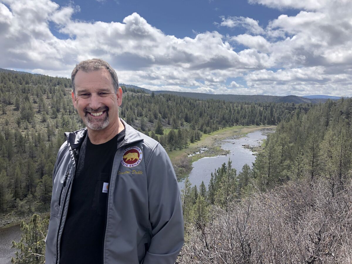 Gubernatorial candidate Brian Dahle on his farm overlooking the Pitt River in Lassen County.