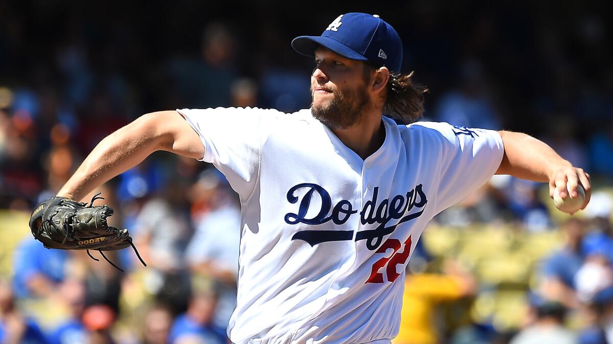 Clayton Kershaw delivers a pitch during the first inning of Sunday's game against the San Francisco Giants.