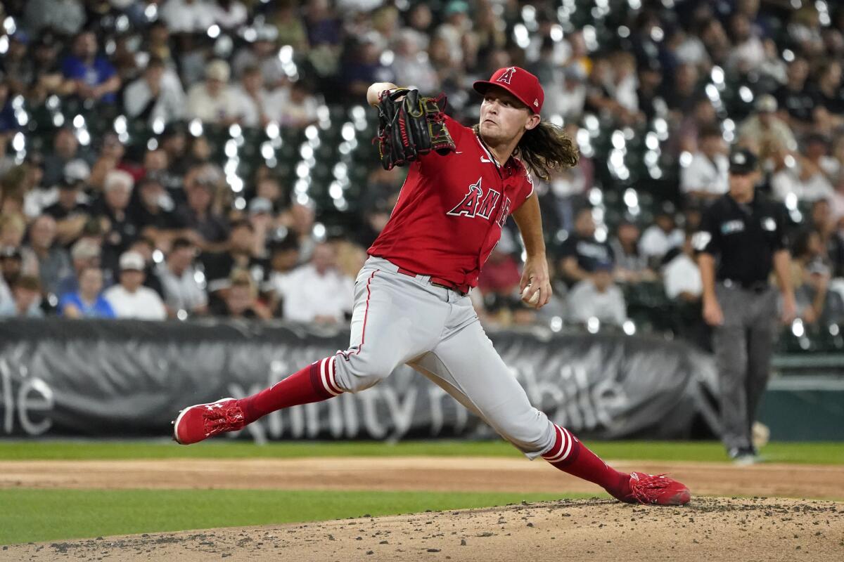 Angels pitcher Packy Naughton delivers against the Chicago White Sox in the first inning Tuesday.