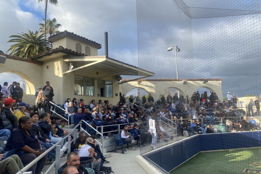 A large crowd filled the stadium at Sherman Oaks Notre Dame for Mission League game against Harvard-Westlake.