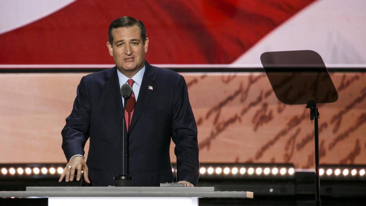 Texas Sen. Ted Cruz speaks at the Republican National Convention in Cleveland. He was booed when the crowd realized he was not going to endorse Donald Trump.