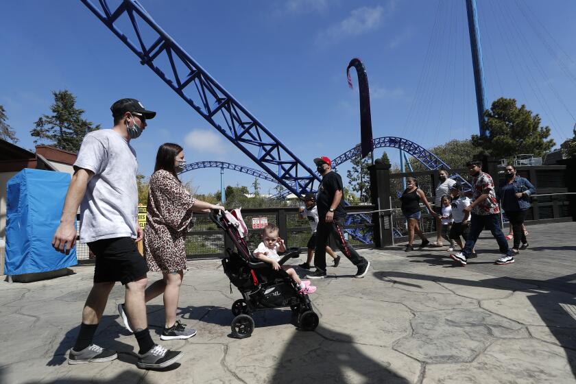 SAN DIEGO, CA - APRIL 08: Roller coasters such as the Manta at Sea World San Diego will reopen Monday after being closed due to COVID-19 restrictions, shown here on Thursday, April 8, 2021 in San Diego, CA. (K.C. Alfred / The San Diego Union-Tribune)