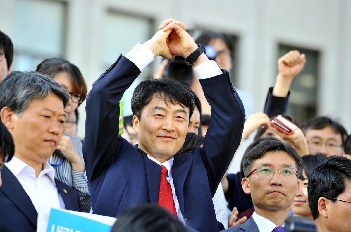 South Korean lawmaker Lee Seok-ki after a parliamentary vote on a motion for his arrest on charges of supporting North Korea.