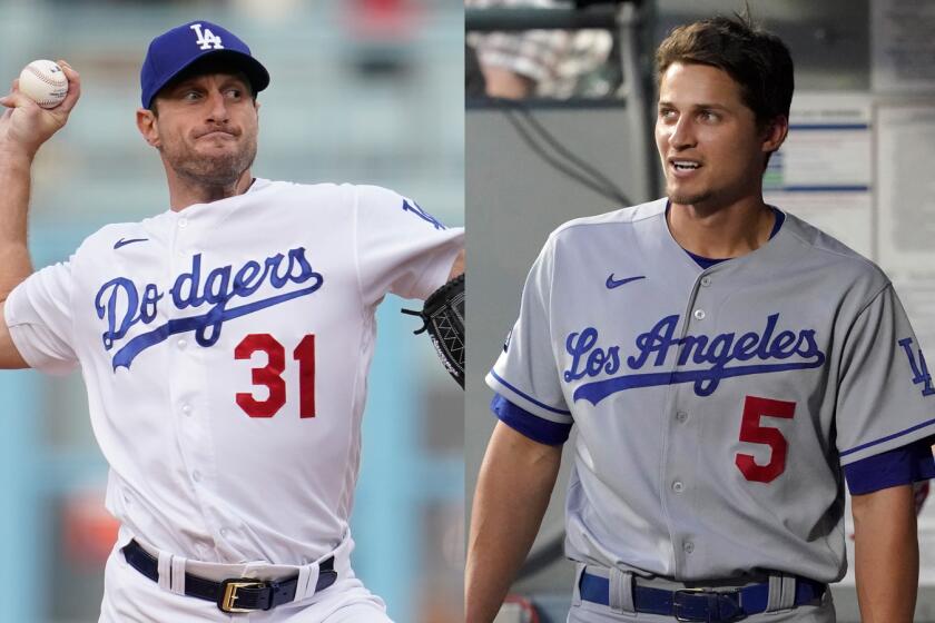 Dodgers pitcher Max Scherzer and shortstop Corey Seager.