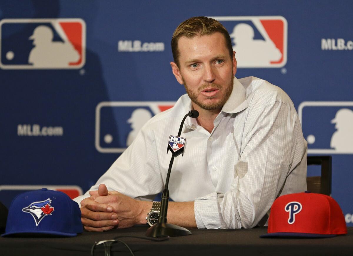Two-time Cy Young Award winner Roy Halladay announces his retirement after 16 seasons in the major leagues Monday at the MLB winter meetings in Lake Buena Vista, Fla. in 2015.