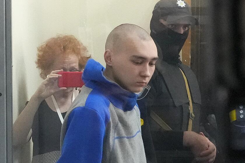 Russian Sgt. Vadim Shyshimarin, 21, at a court hearing in Kyiv, Ukraine, on Friday.