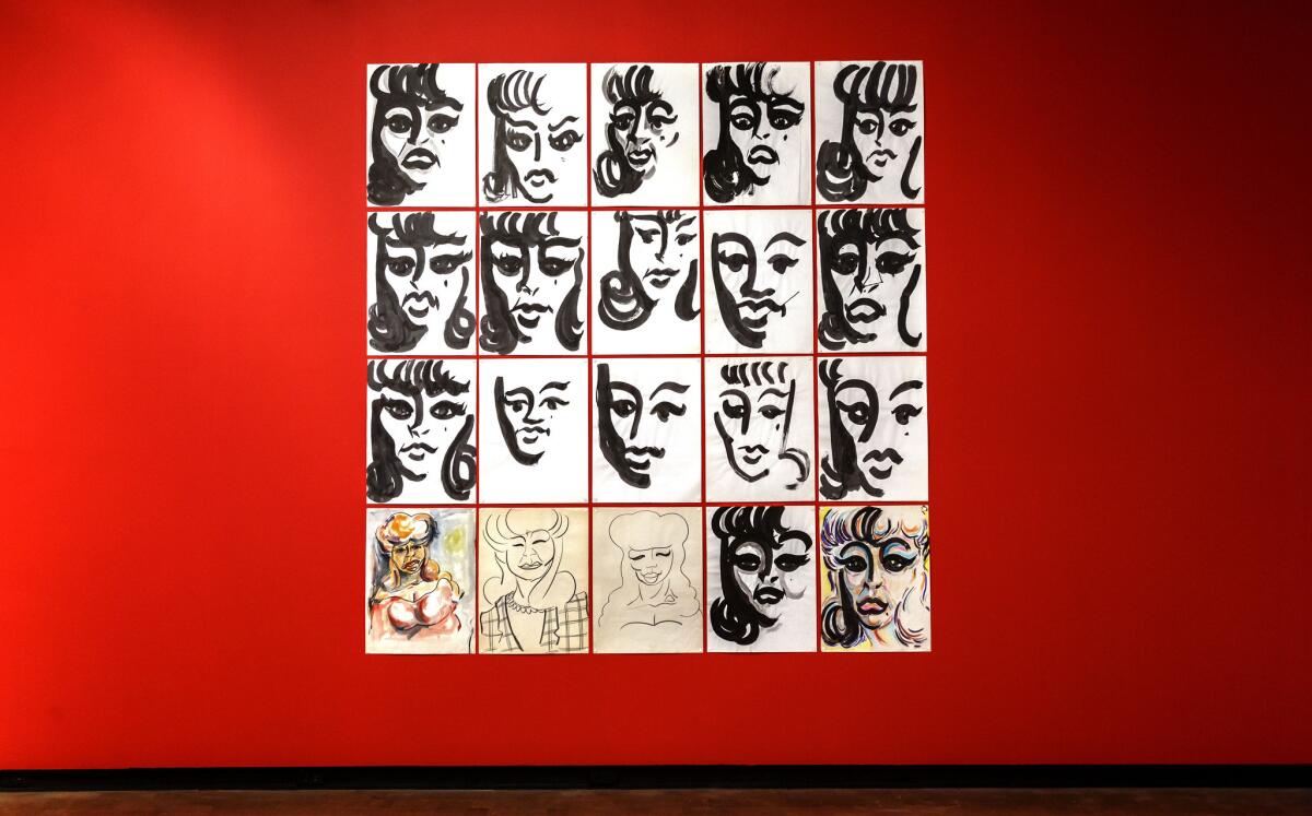 Rows of Montoya's studies of female heads grace one wall at the Fowler.