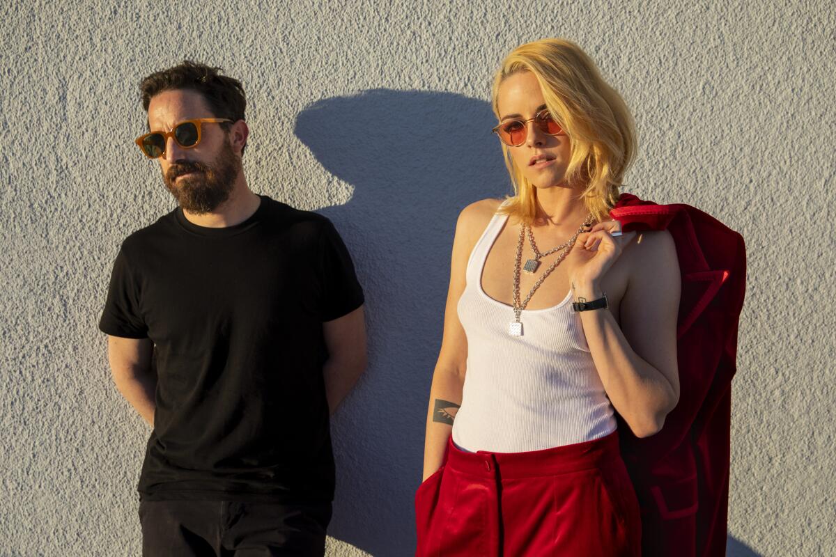 Kristen Stewart and director Pablo Larraín from "Spencer."