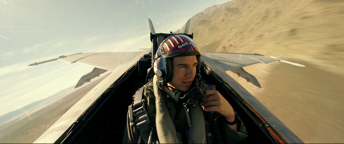 This image shows Tom Cruise as Capt. Pete "Maverick" Mitchell in "Top Gun: Maverick." 