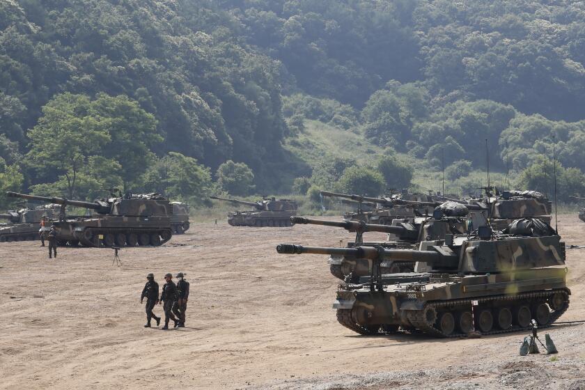 Members of the South Korean army take part in a drill near the border with North Korea last year.