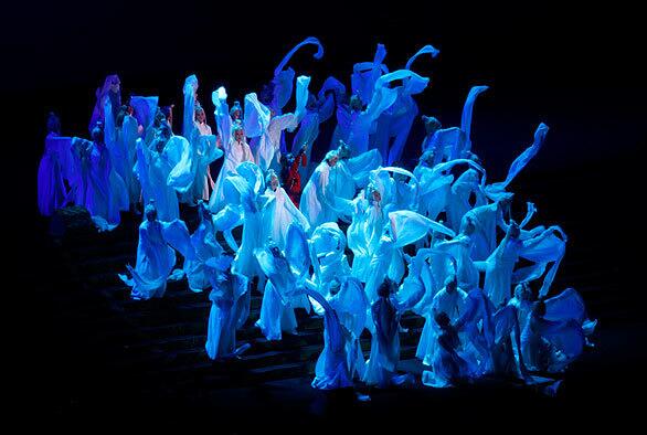 Performers take part in a Chinese adaptation of Puccini's "Turandot," performed at the Bird's Nest. The staging of the opera is part of celebrations for the 60th anniversary of the founding of China's communist government.
