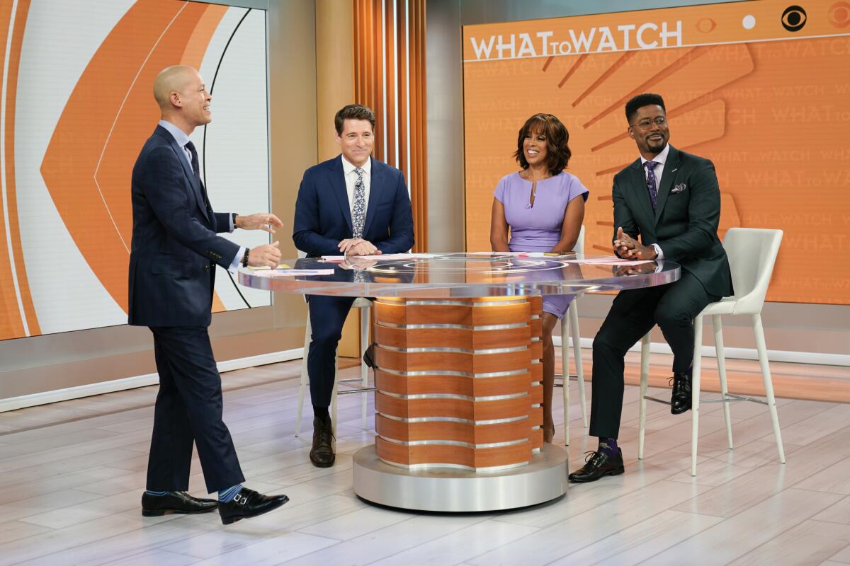 From left to right: Vladimir Duthiers, Tony Dokoupil, Gayle King and Nate Burleson 