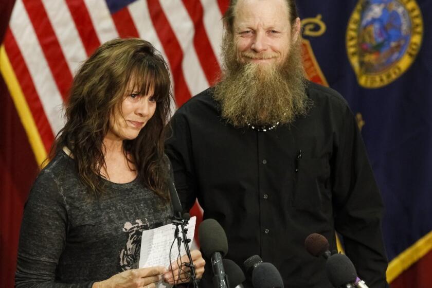 Jani and Bob Bergdahl speak at a news conference at Gowen Field in Boise, Idaho, to praise the return of their son, Bowe Bergdahl, from Taliban captivity.