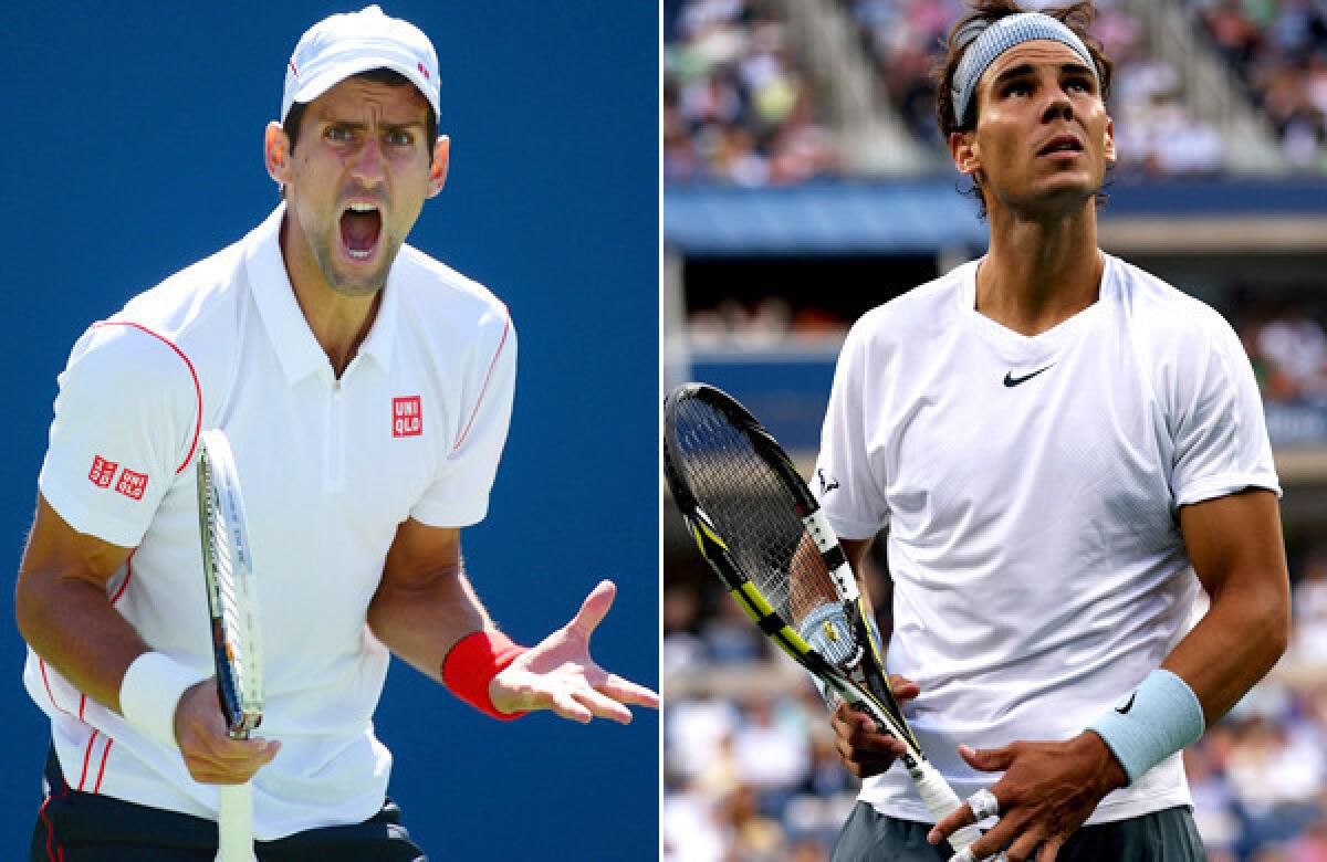 Novak Djokovic, left, is aiming for his sixth Grand Slam while opponent Rafael Nadal is seeking his 13th.