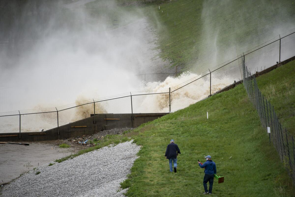 A dam on Wixom Lake in Edenville, Mich., on Tuesday.