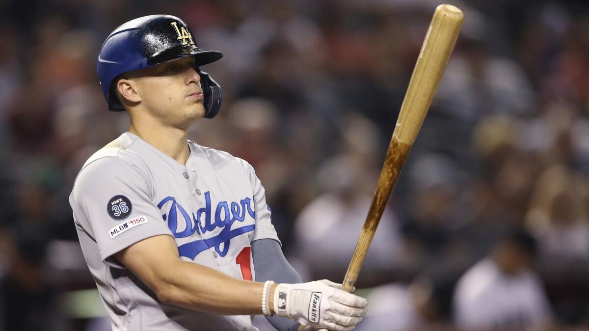 Enrique Hernandez steps in to bat against the Arizona Diamondbacks on June 25. The Dodgers utility player plans to spend the All-Star break in Puerto Rico.