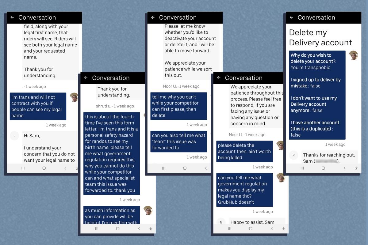 Screenshots from conversation on Uber app