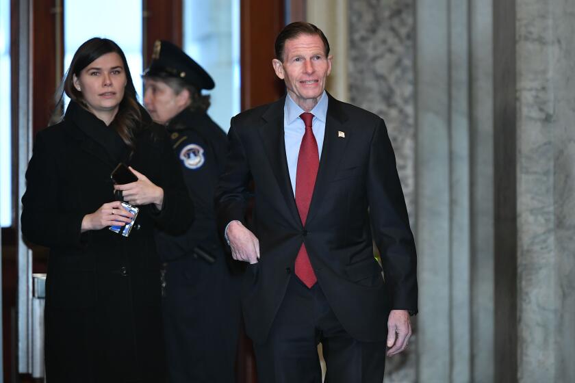 Senator Richard Blumenthal(D-CT), arrives at the US Capitol in Washington, DC on January 27, 2020. - White House lawyers began US President Donald Trump's defense in the impeachment trial on January 25, 2020. They have argued that the president did nothing wrong in his dealings with Ukraine and that US voters -- not Congress -- should decide his fate. Trump's lawyers will resume his defense on January 27, 2020. (Photo by Mandel NGAN / AFP) (Photo by MANDEL NGAN/AFP via Getty Images) ** OUTS - ELSENT, FPG, CM - OUTS * NM, PH, VA if sourced by CT, LA or MoD **