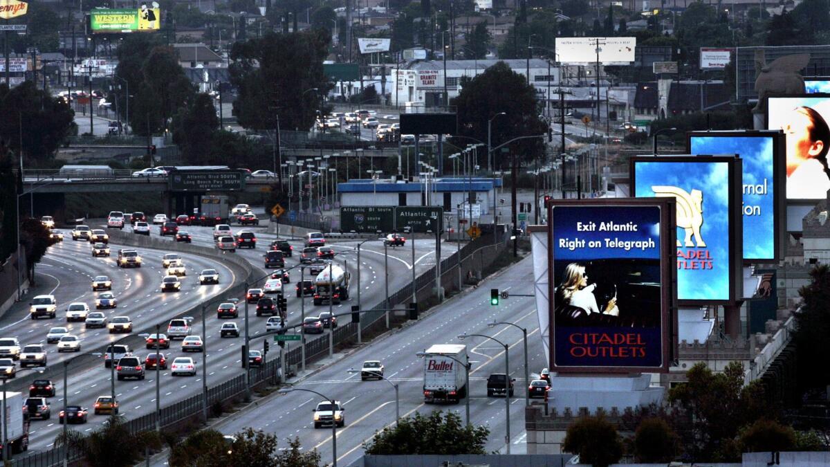 Electronic billboards at the Citadel outlet shopping center in Commerce along the I-5 may portend more to come along California freeways.