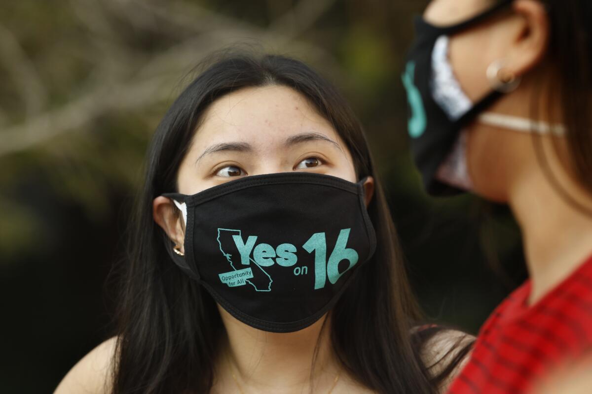 Amy Ho, a UCLA student, supports Proposition 16, which would repeal the statewide ban on affirmative action.