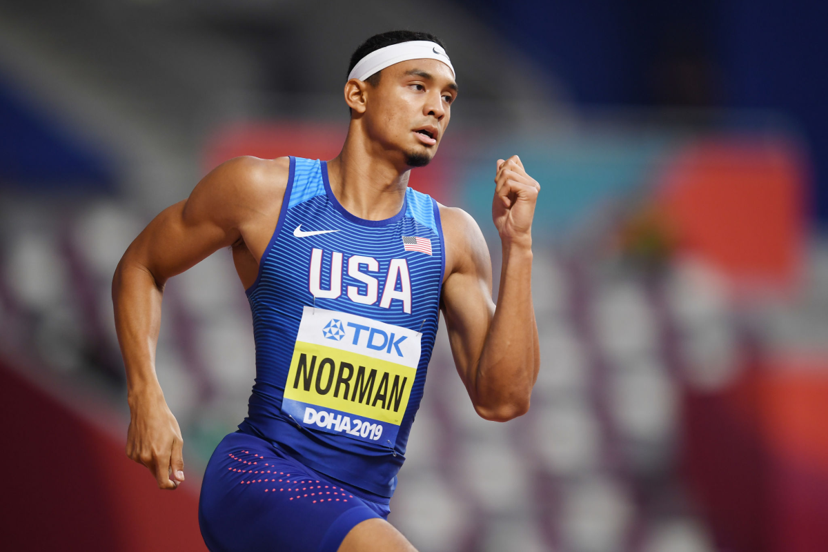 Michael Norman competes in the Men's 400 meters at the IAAF World Athletics Championships.