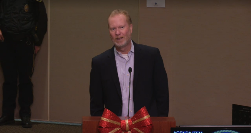 Interim City Manager Sean Joyce speaks during a Huntington Beach City Council meeting.