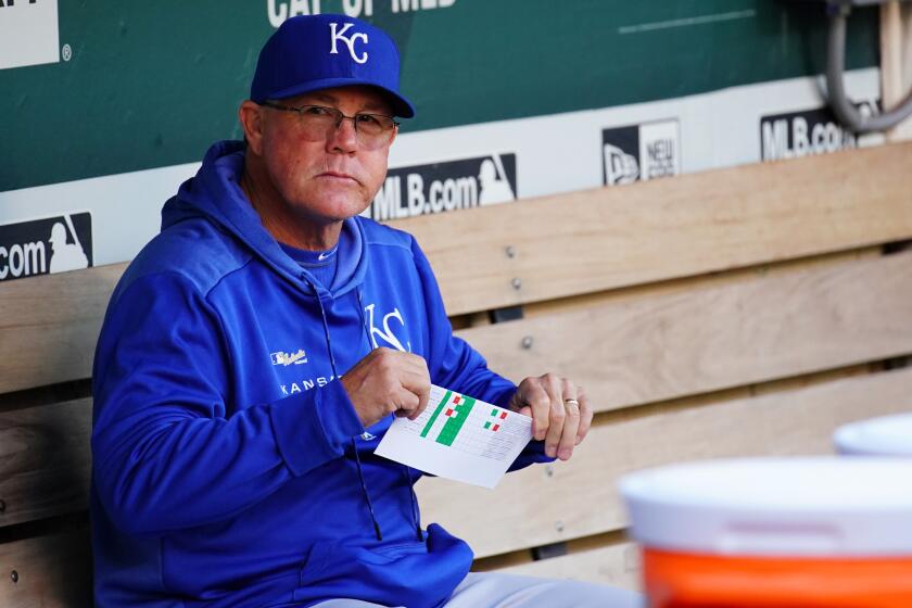OAKLAND, CALIFORNIA - SEPTEMBER 17: Manager Ned Yost #3 of the Kansas City Royals prior to the game against the Oakland Athletics at Ring Central Coliseum on September 17, 2019 in Oakland, California. (Photo by Daniel Shirey/Getty Images)