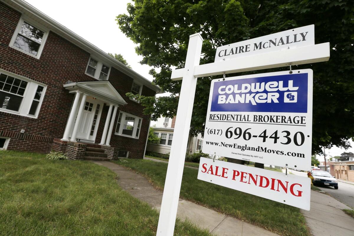 Pending home sales rebounded in July after falling in June. Above, a home with a sale pending in Quincy, Mass.
