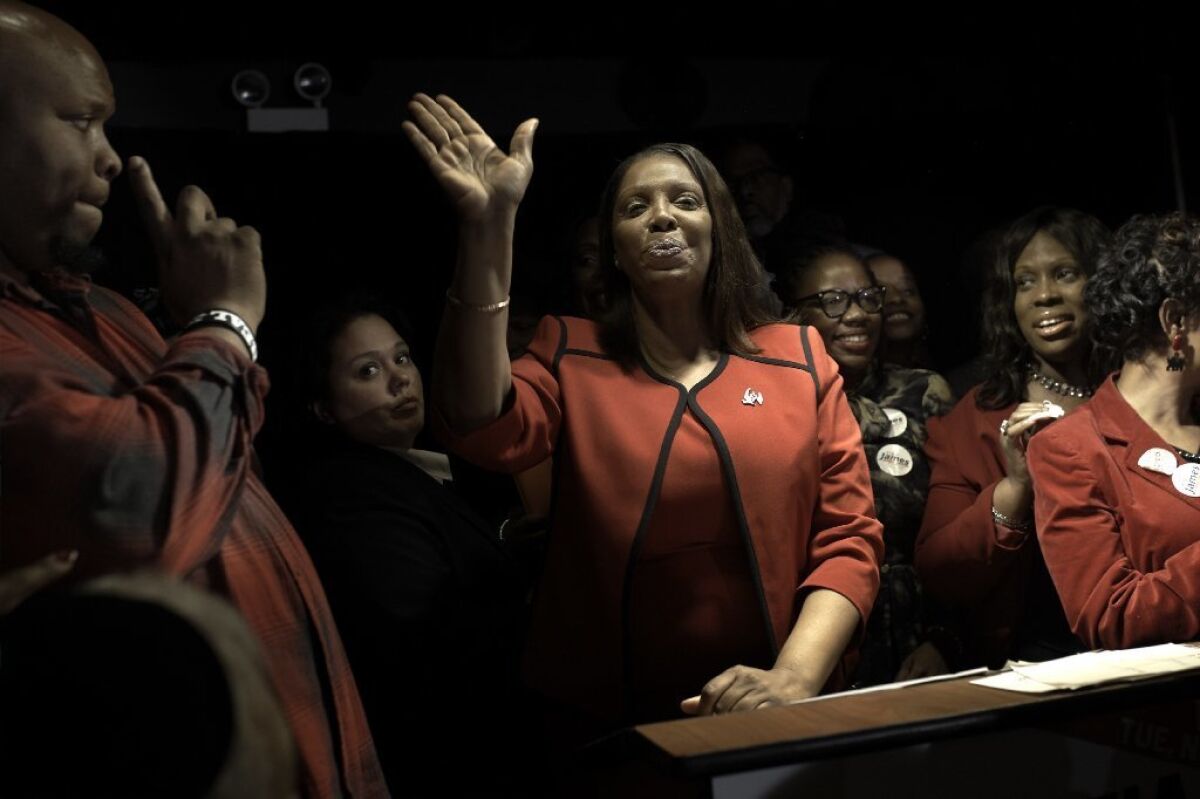 Letitia James at her victory party after being elected attorney general of New York.