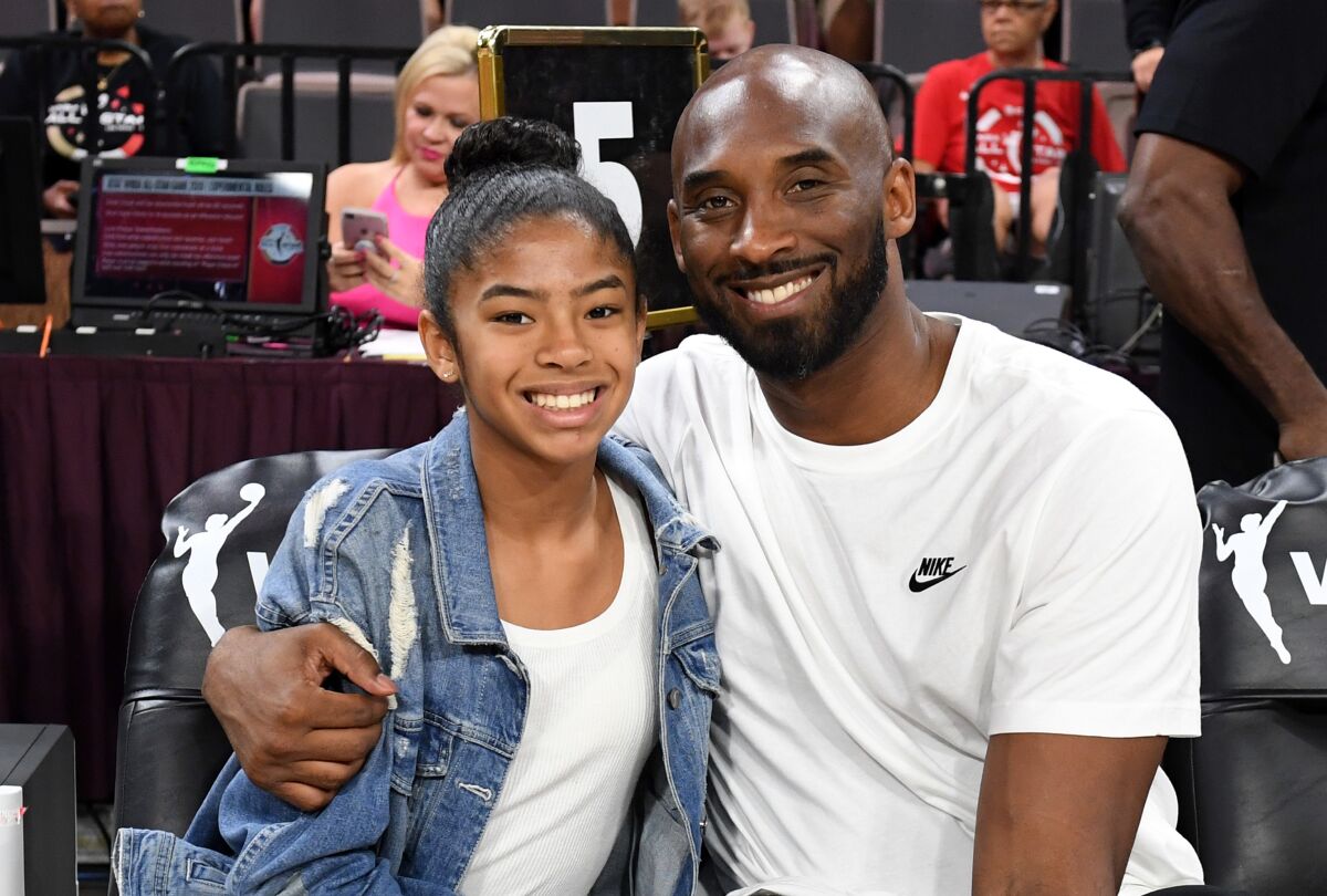 Kobe Bryant and his daughter Gianna attend the 2019 WNBA All-Star Game on July 27 in Las Vegas. Both were killed Sunday in a helicopter crash in Calabasas.