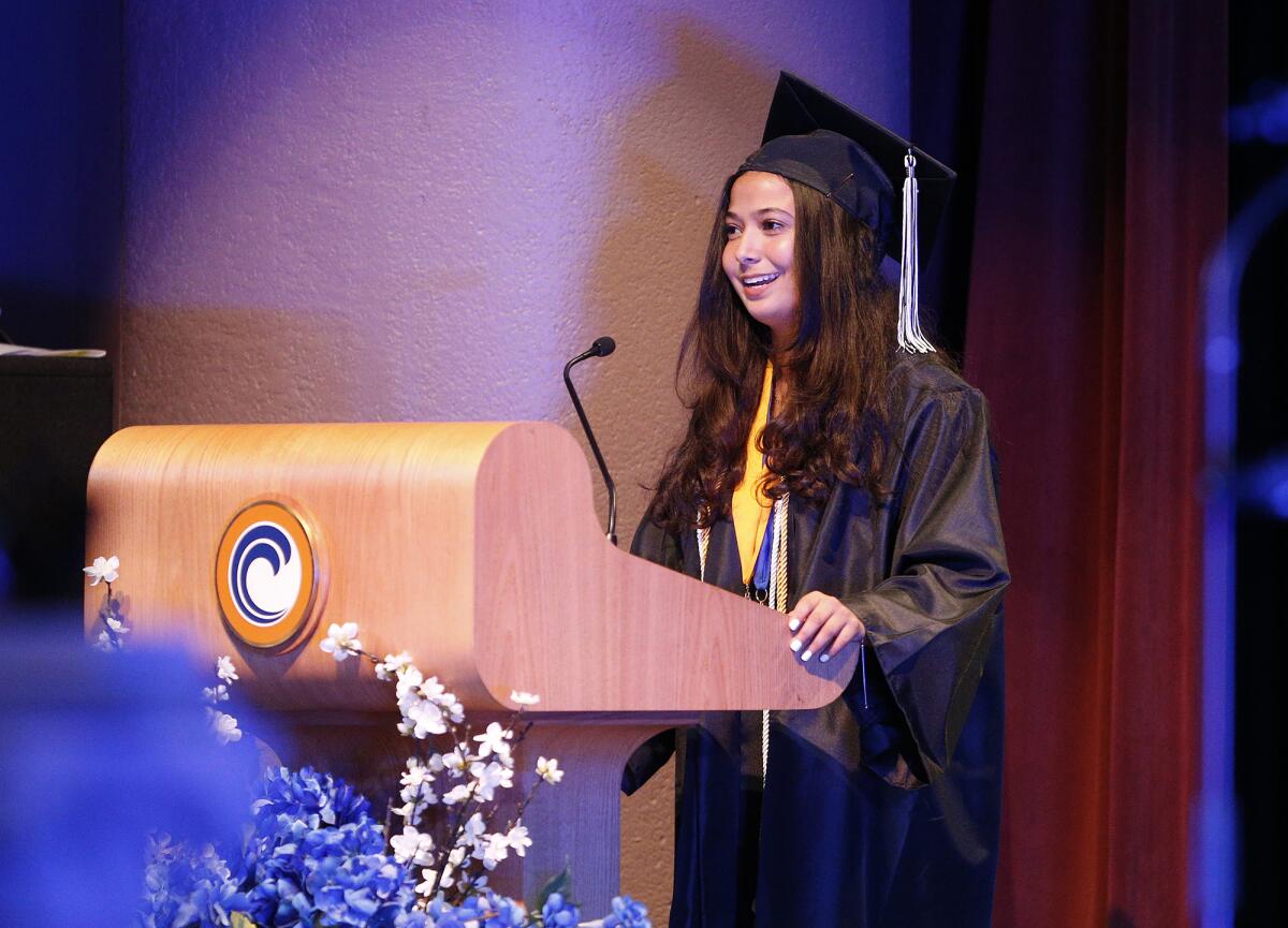 Valedictorian and decorated scholar Shayan Youssef addresses the crowd Thursday.