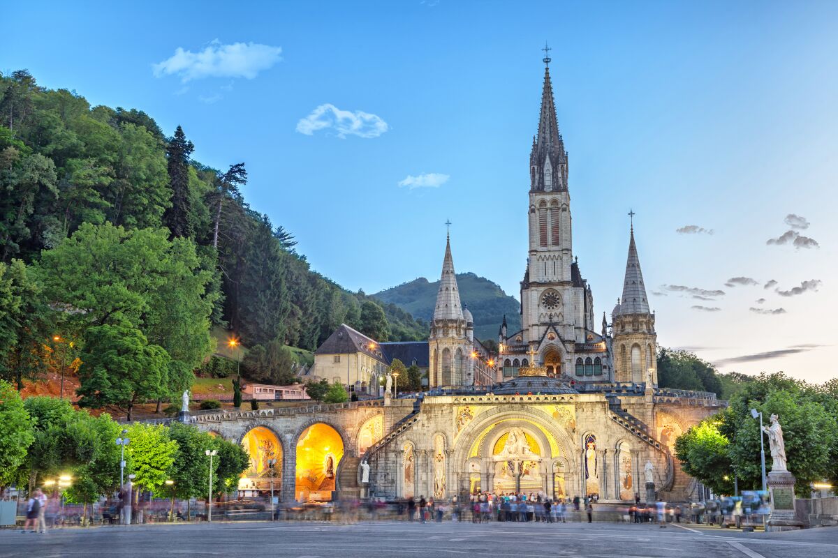 Rosary Basilica in Lourdes, Hautes-Pyrenees, France.