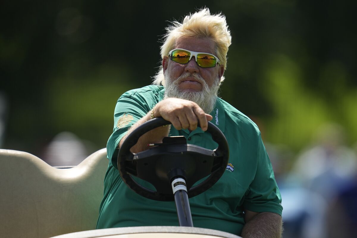 John Daly drives on the 16th hole during the first round of the PGA Championship golf tournament, Thursday, May 19, 2022, in Tulsa, Okla. (AP Photo/Sue Ogrocki)