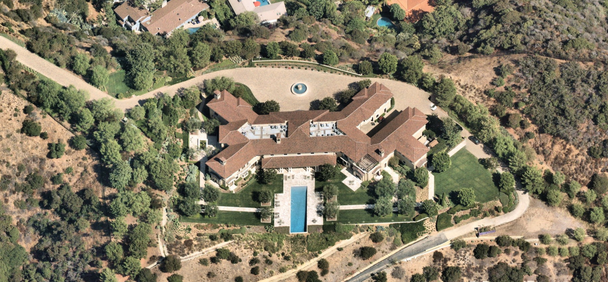 An aerial view of Tyler Perry's Beverly Hills estate, where Prince Harry and Meghan were staying