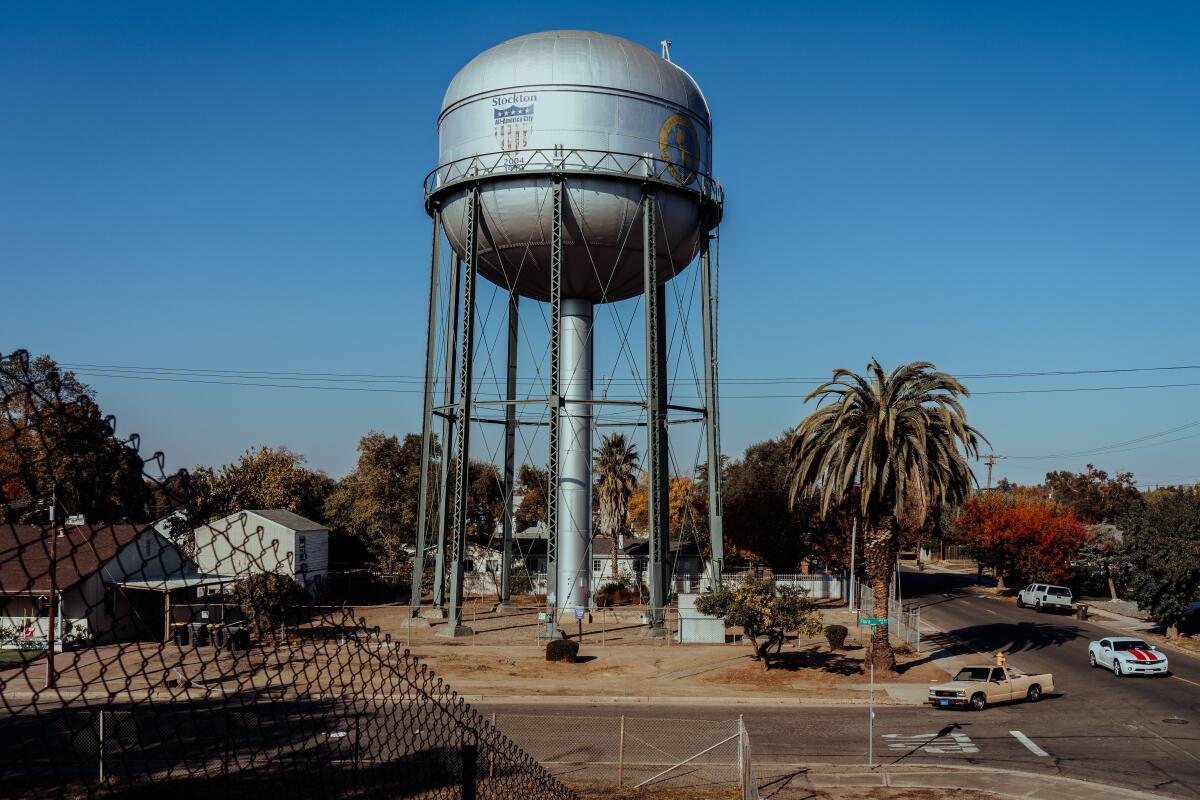 Stockton's iconic water tower, which is owned by the California Water Service Co.