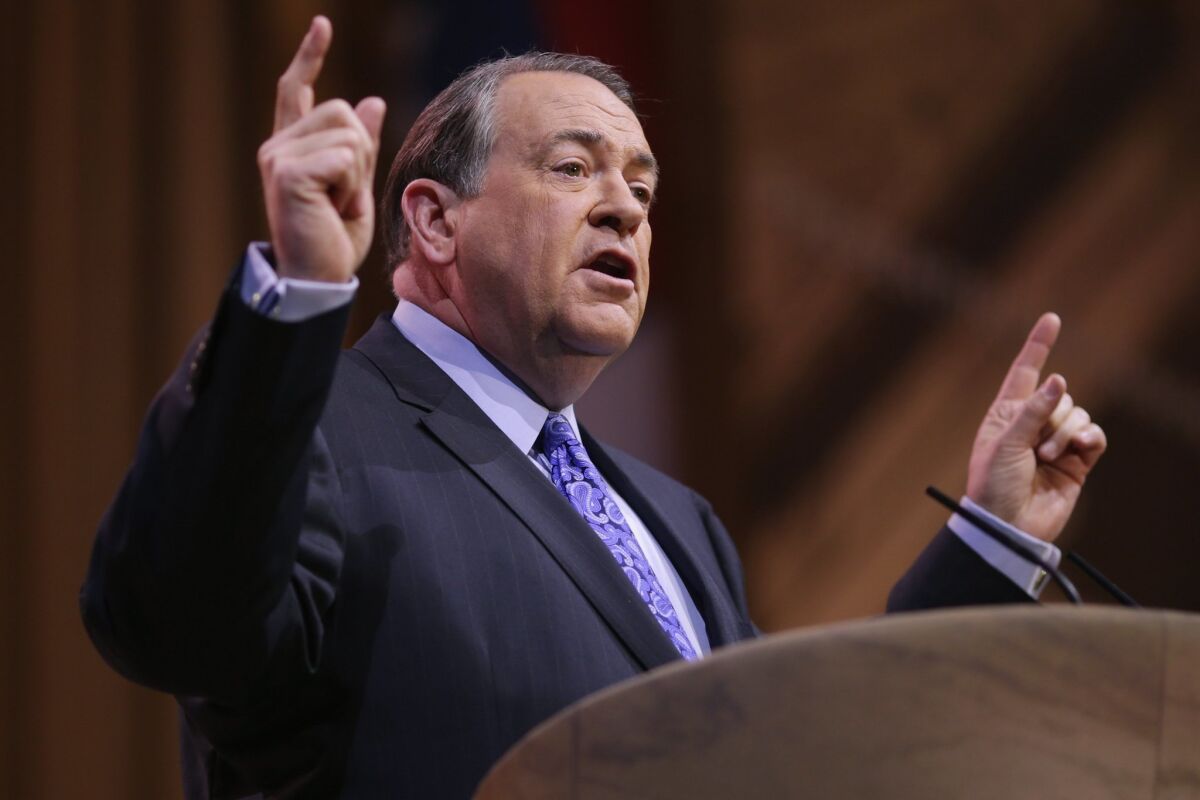 Former Arkansas Gov. Mike Huckabee, shown in a March appearance, announced Saturday he would leave his Fox show in order to consider a second run for president.