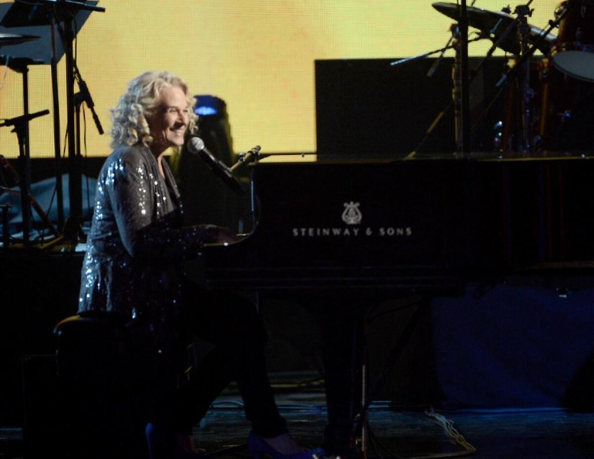 Carole King performs at the Rock and Roll Hall of Fame induction ceremony at the Nokia Theatre in Los Angeles in April.