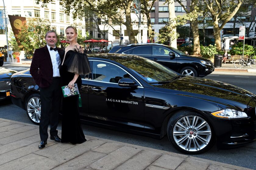 NEW YORK, NY - SEPTEMBER 26: President and CEO of Jaguar Land Rover Manhattan, Gary Flom and Svitlana Flom pose during Jaguar Land Rover Manhattan Presents The Opening Of The Metropolitan Opera's "Tristan Und Isolde" at The Metropolitan Opera House on September 26, 2016 in New York City. (Photo by Ilya S. Savenok/Getty Images for Jaguar Land Rover)