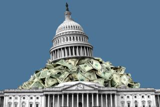 Photo illustration of the US Capitol building with money spilling out from under the dome.