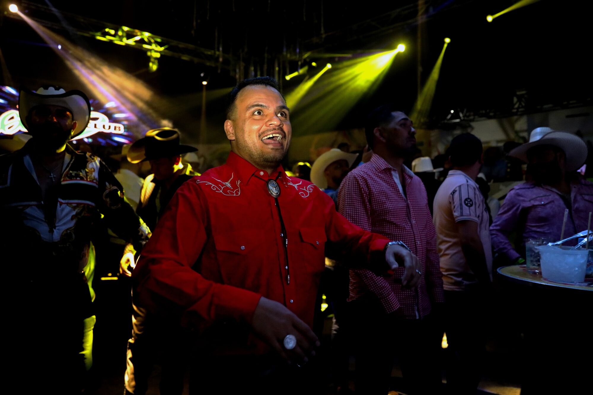Enrique Palacio, 34, of Zacatecas, copies the dance moves of the musical group La Sonora Dinamita .