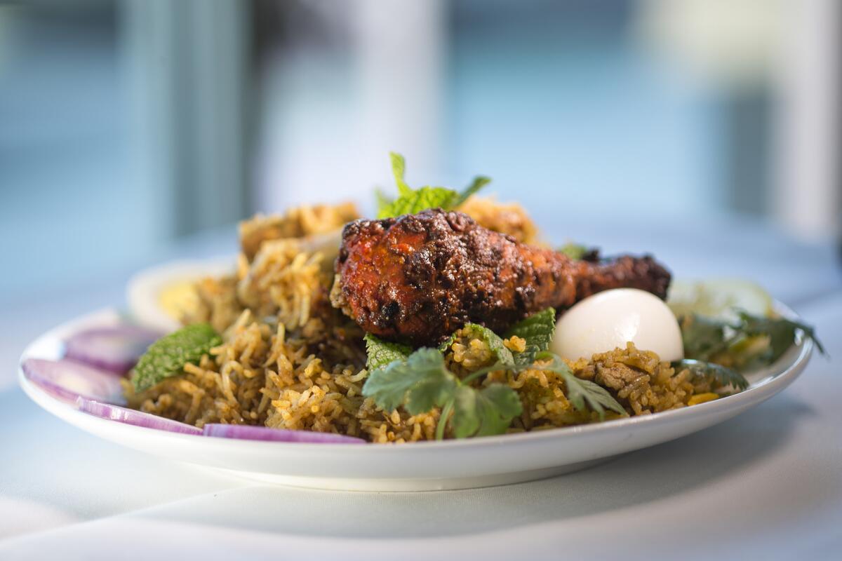 Chettinad Chicken Biryani is served at Kabob Corner Indian restaurant.