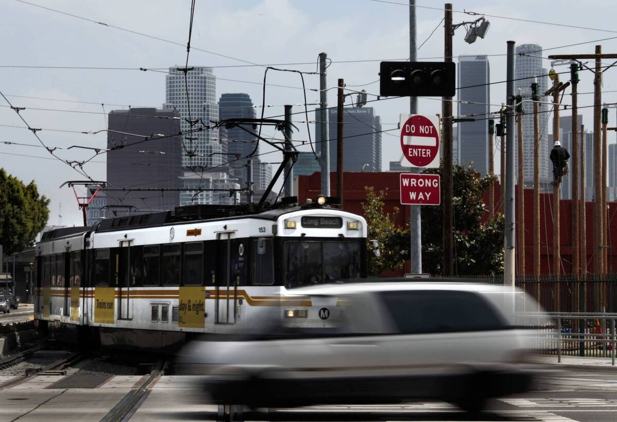The junction at Washington Boulevard and Flower Street, where the Blue and Expo light rail lines merge just south of downtown Los Angeles, will be examined by Metro's inspector general.