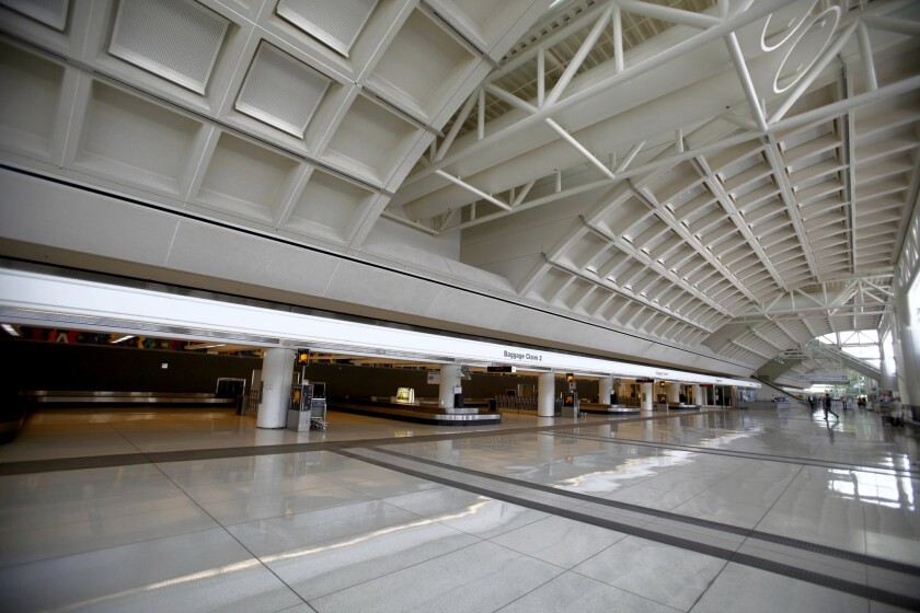 Terminal 2 at Ontario International Airport is virtually empty amid a severe decline in passengers since 2007.
