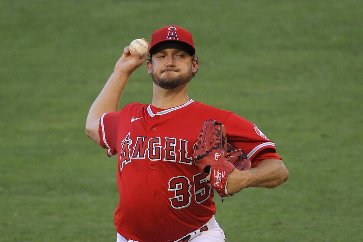 Angels pitcher Matt Andriese delivers during the first inning against the Houston Astros on July 31, 2020.