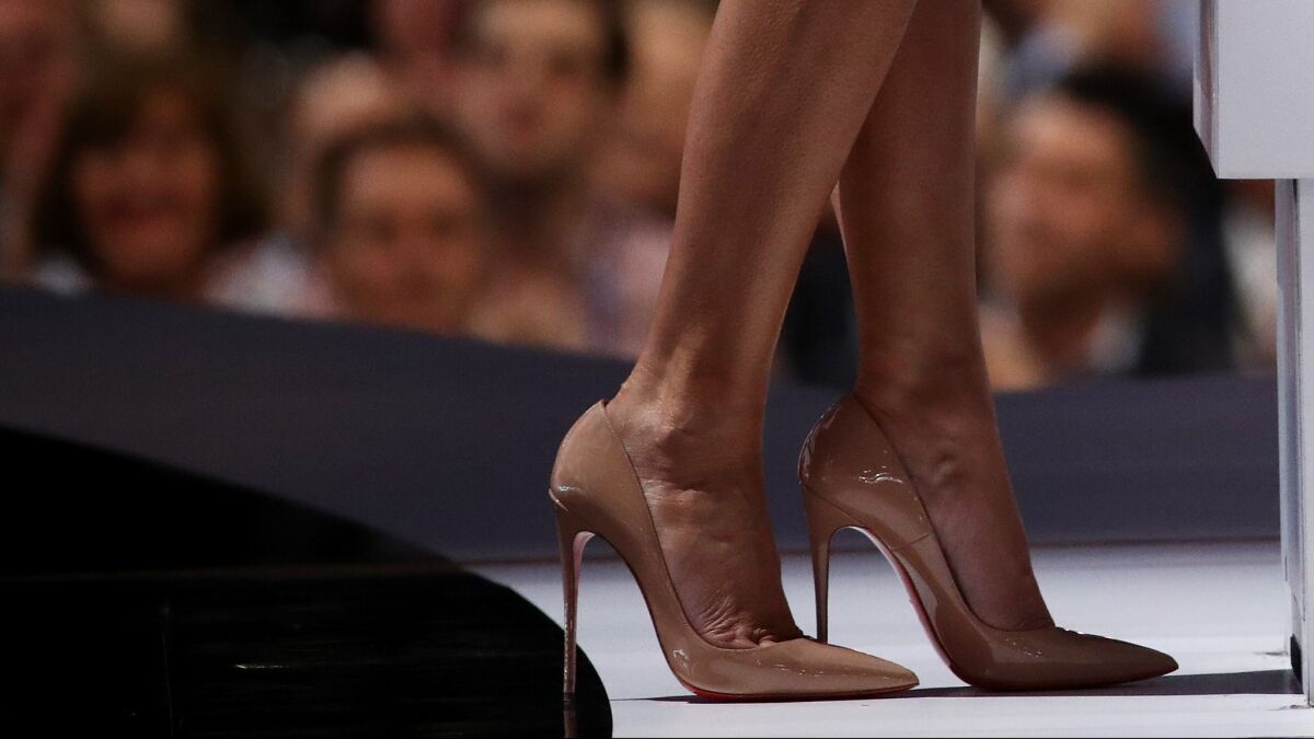 A detail shot of Melania Trump's Christian Louboutin stilettos with nearly 5-inch heels.