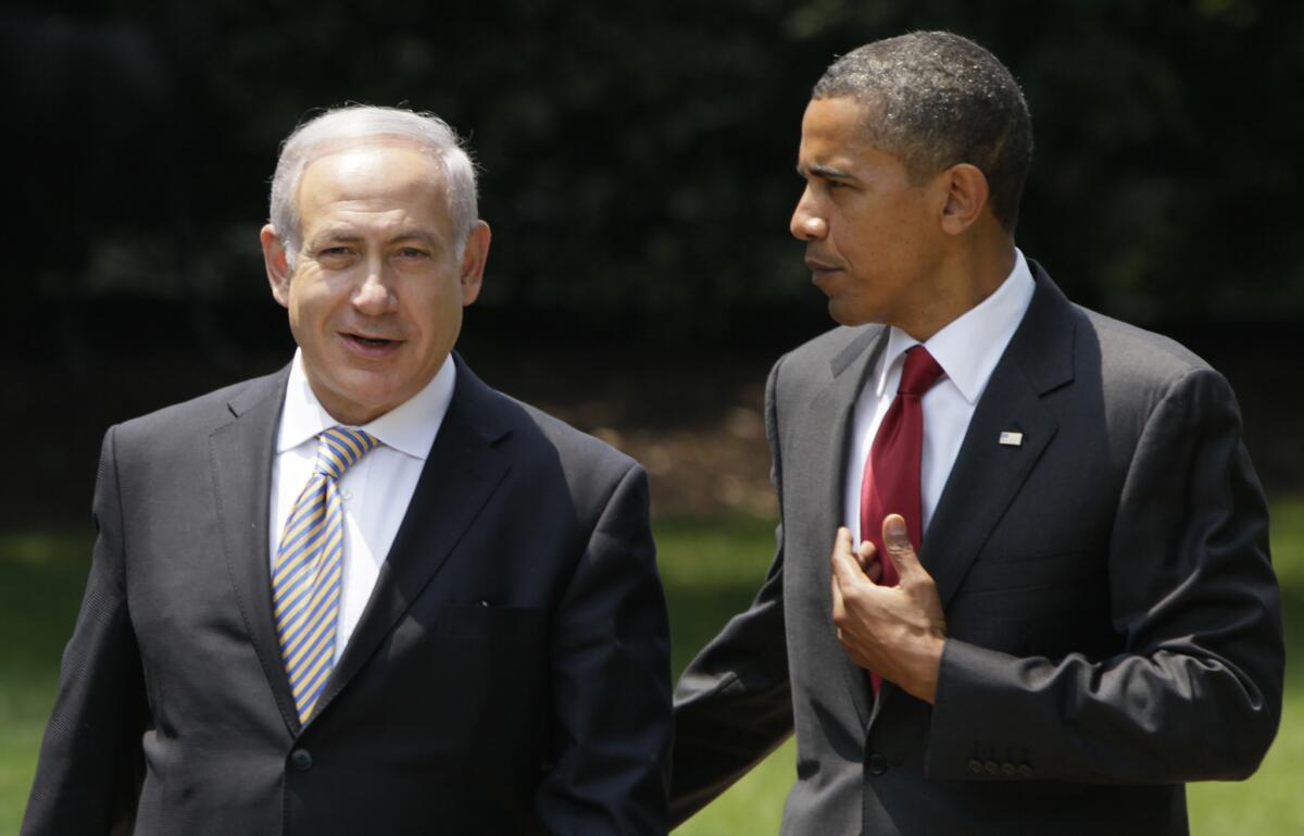 President Obama talks with Israeli Prime Minister Benjamin Netanyahu outside the Oval Office in 2010. With Obama planning his first trip to Israel this spring, Israelis are vying to get his attention on a variety of topics.