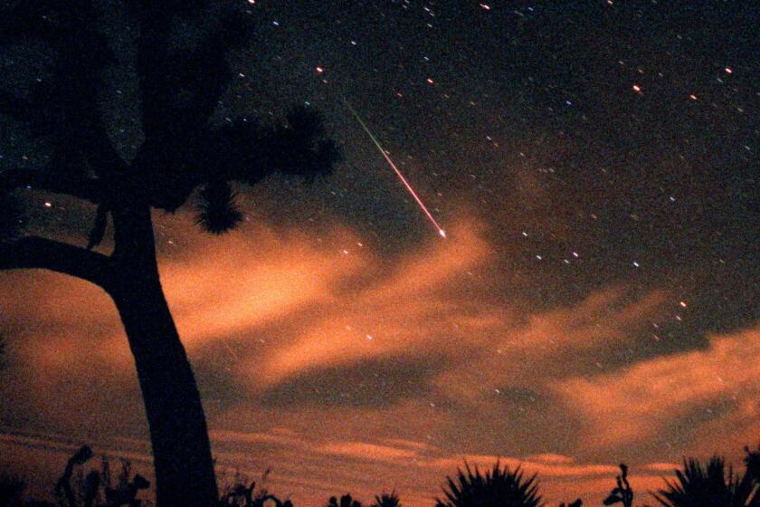 In 2001, a meteor from the Leonids streaks across the sky.